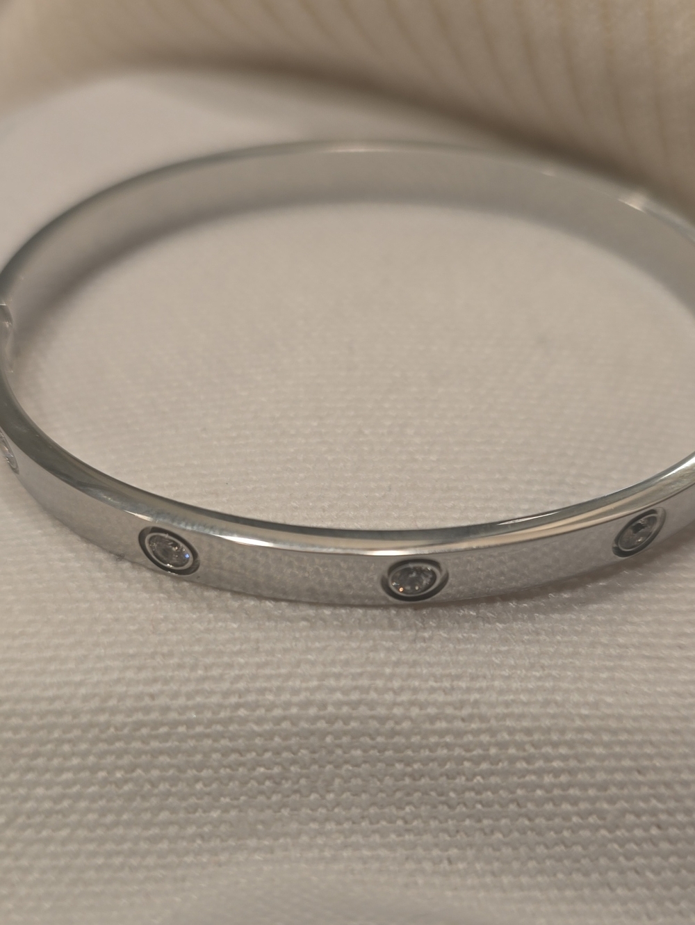 Polished Silver Bangle with Crystal Accents - Silver